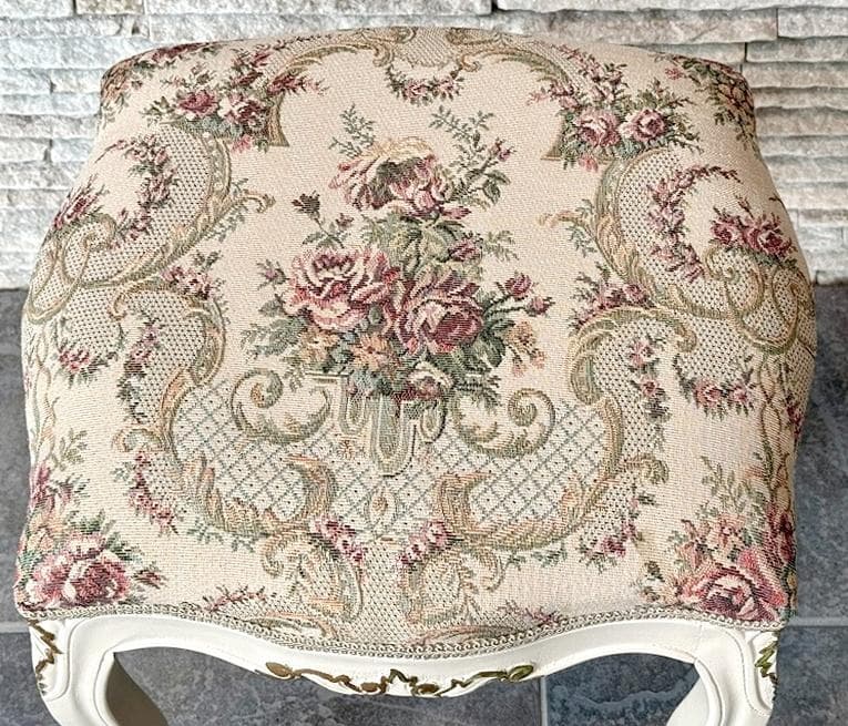 超美品　猫脚　スツール　ロココ　姫系　ファブリック　薔薇
