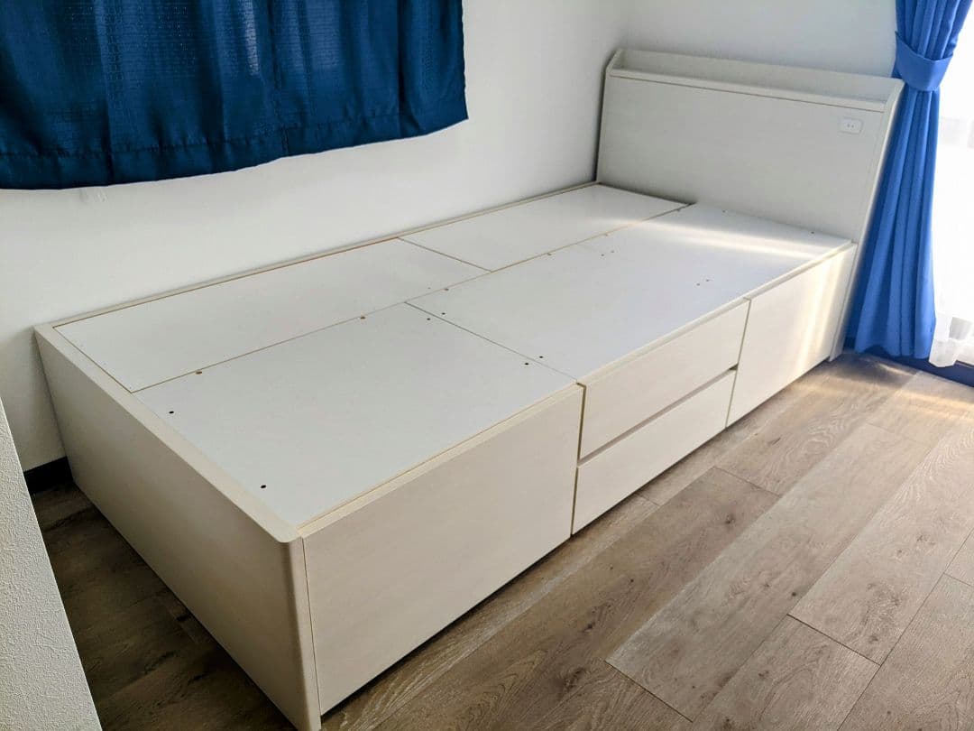 収納付き シングルベッドフレーム ホワイト 引き出し付き