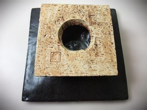 天野達夫造 油滴天目釉 高足高台 器 京焼 清水焼 逸品 共箱