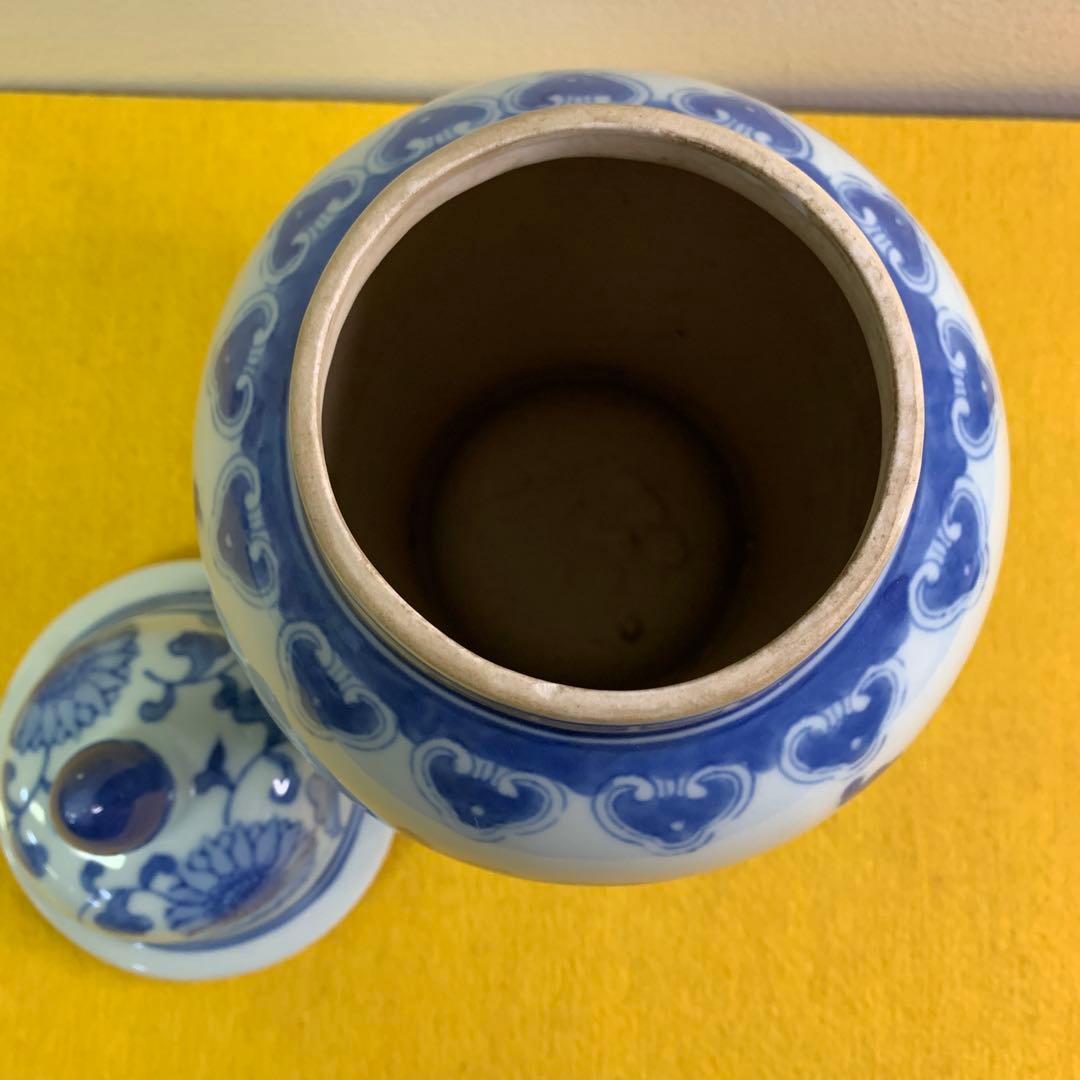 染付花瓶 青花纏枝蓮将軍缶蓋缶 花瓶 工芸品 置物  装飾品 骨董品 時代物