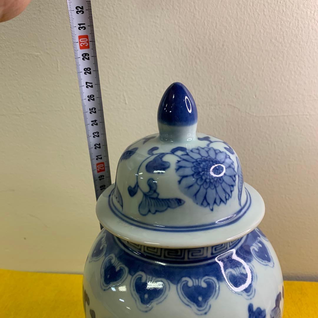 染付花瓶 青花纏枝蓮将軍缶蓋缶 花瓶 工芸品 置物  装飾品 骨董品 時代物