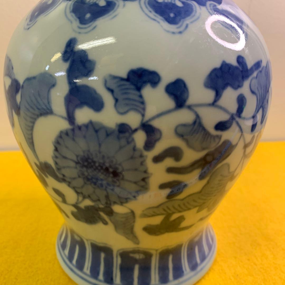 染付花瓶 青花纏枝蓮将軍缶蓋缶 花瓶 工芸品 置物  装飾品 骨董品 時代物