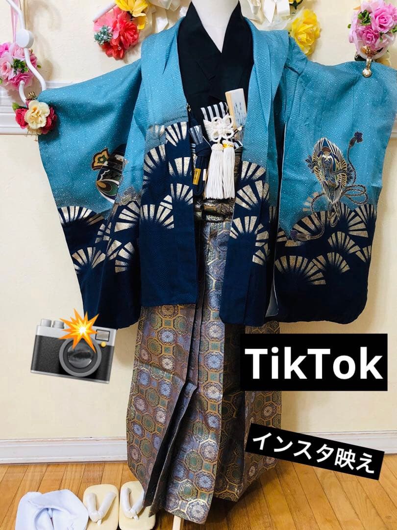 七五三 五歳‼️Blue暈し兜龍金彩煌びやか‼️豪華金蘭袴‼️完全フルセット‼️秀品‼️