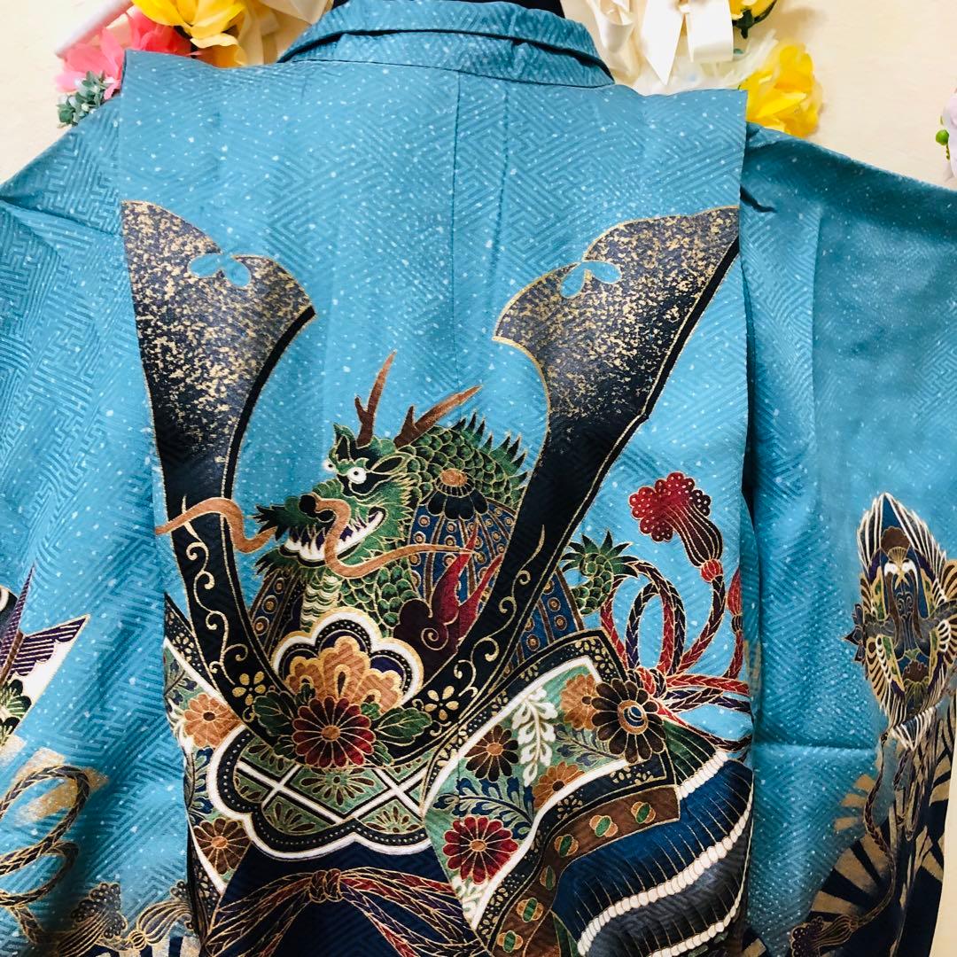 七五三 五歳‼️Blue暈し兜龍金彩煌びやか‼️豪華金蘭袴‼️完全フルセット‼️秀品‼️