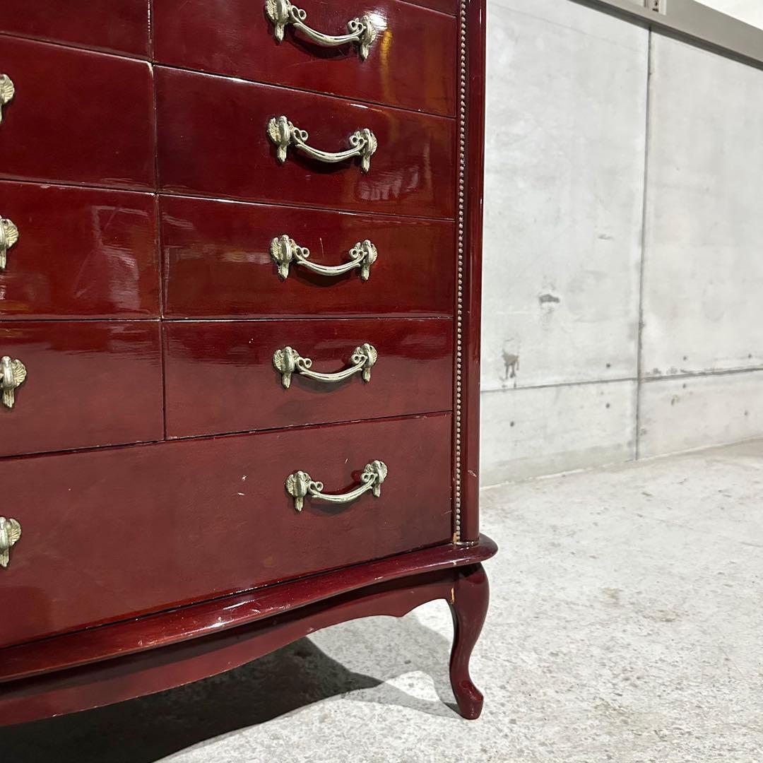 ꧁輸入家具꧂アンティーク調 7段チェスト ワインレッド 猫脚 クラシック収納