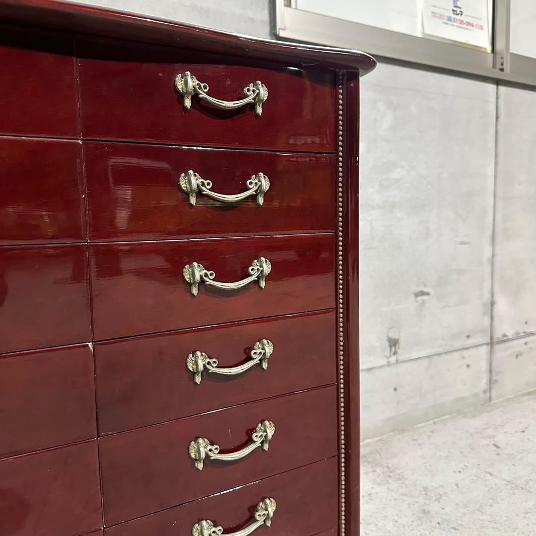 ꧁輸入家具꧂アンティーク調 7段チェスト ワインレッド 猫脚 クラシック収納
