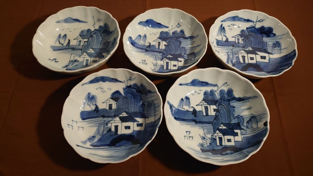 古伊万里　伊万里　染付　山水　なます皿　菓子皿　蔵出し　５客