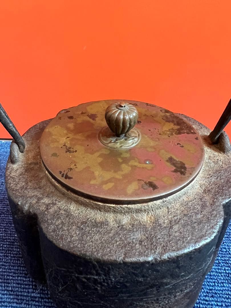 1301  龍文堂 造 鉄瓶 銅製蓋 時代鉄瓶 時代物 煎茶道具