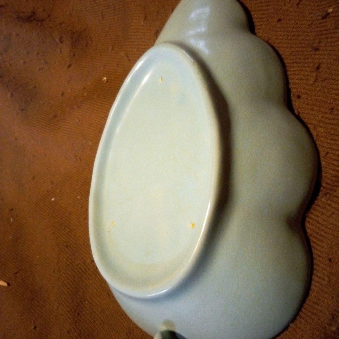 とし　汝窯　水色 陶器製 葉形 小物入れ