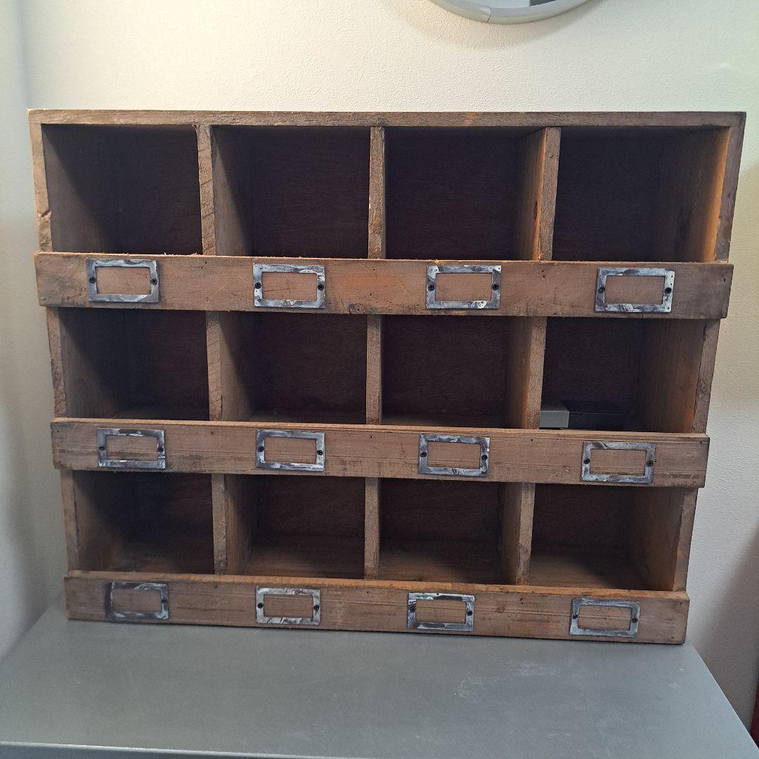 壁掛け可　アンティーク　木製収納ボックス 3段10個引き出し　古材