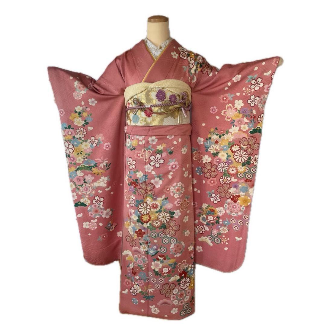 愛されピンク 華やか花模様♡振袖フルセット　成人式前撮りに