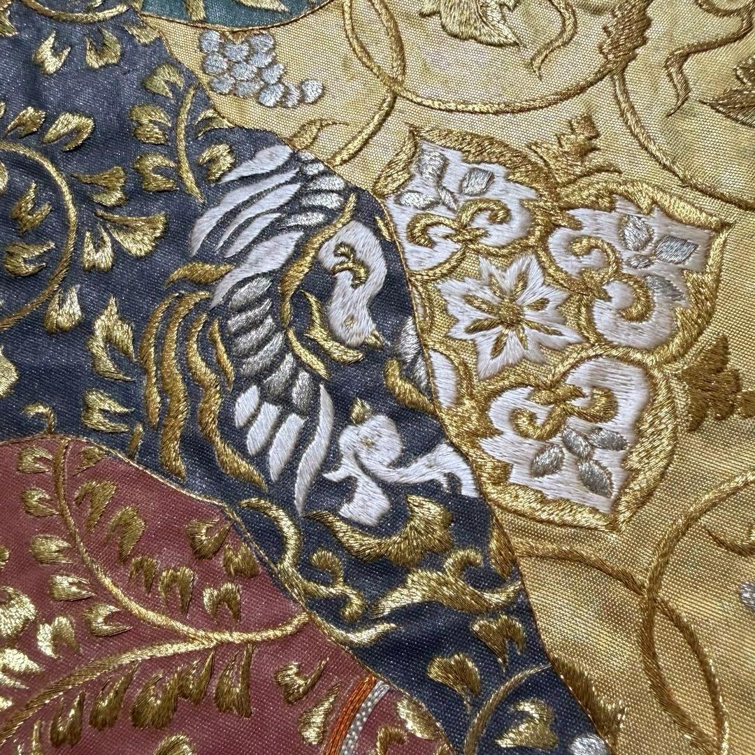 m-92 総刺繍　金駒刺繍　蘇州刺繍 鳥 花兎 金糸 袋帯 正絹