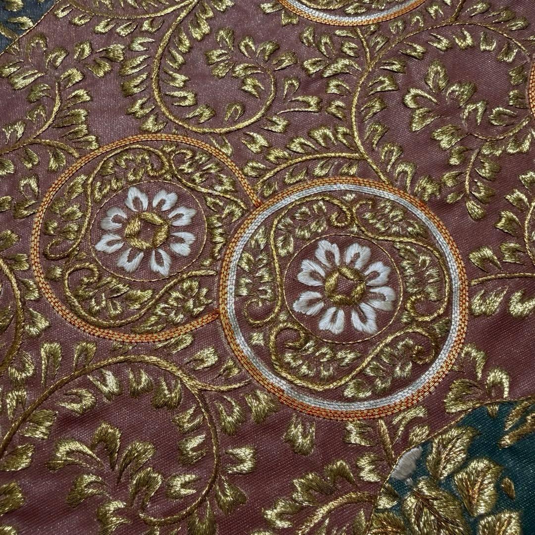 m-92 総刺繍　金駒刺繍　蘇州刺繍 鳥 花兎 金糸 袋帯 正絹