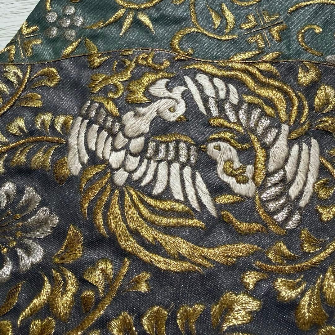 m-92 総刺繍　金駒刺繍　蘇州刺繍 鳥 花兎 金糸 袋帯 正絹