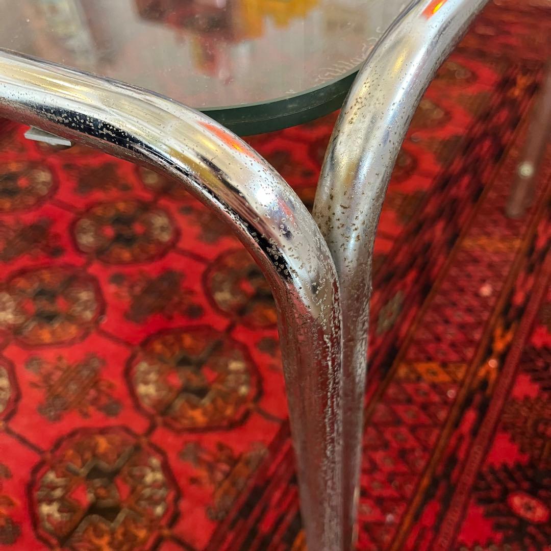 ミッドセンチュリー 昭和レトロ アイアンフレーム ガラステーブル センター