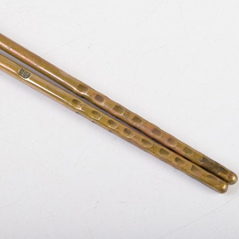 茶道具　釜師　十四代　大西清右衛門作　南鐐菊頭　真鍮火箸　共箱　M　R9242