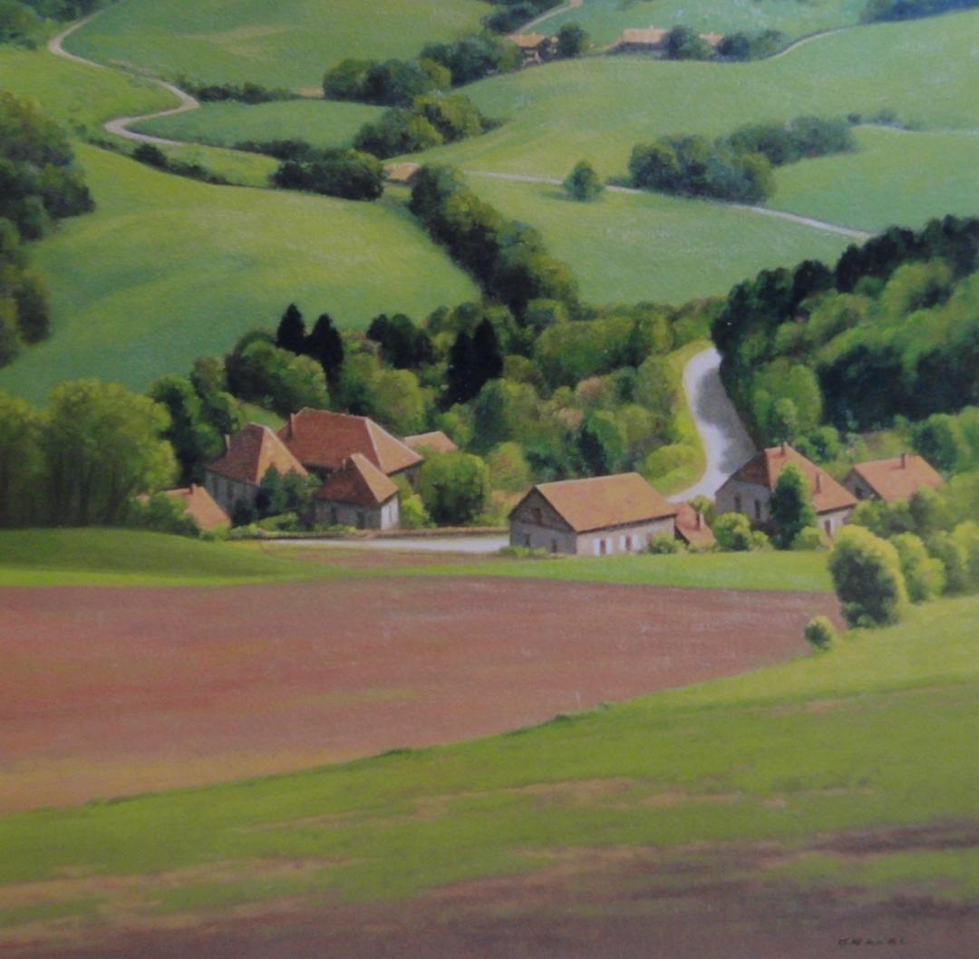 大森祥吾、【新緑のジュラの村】、希少な額装用画集より