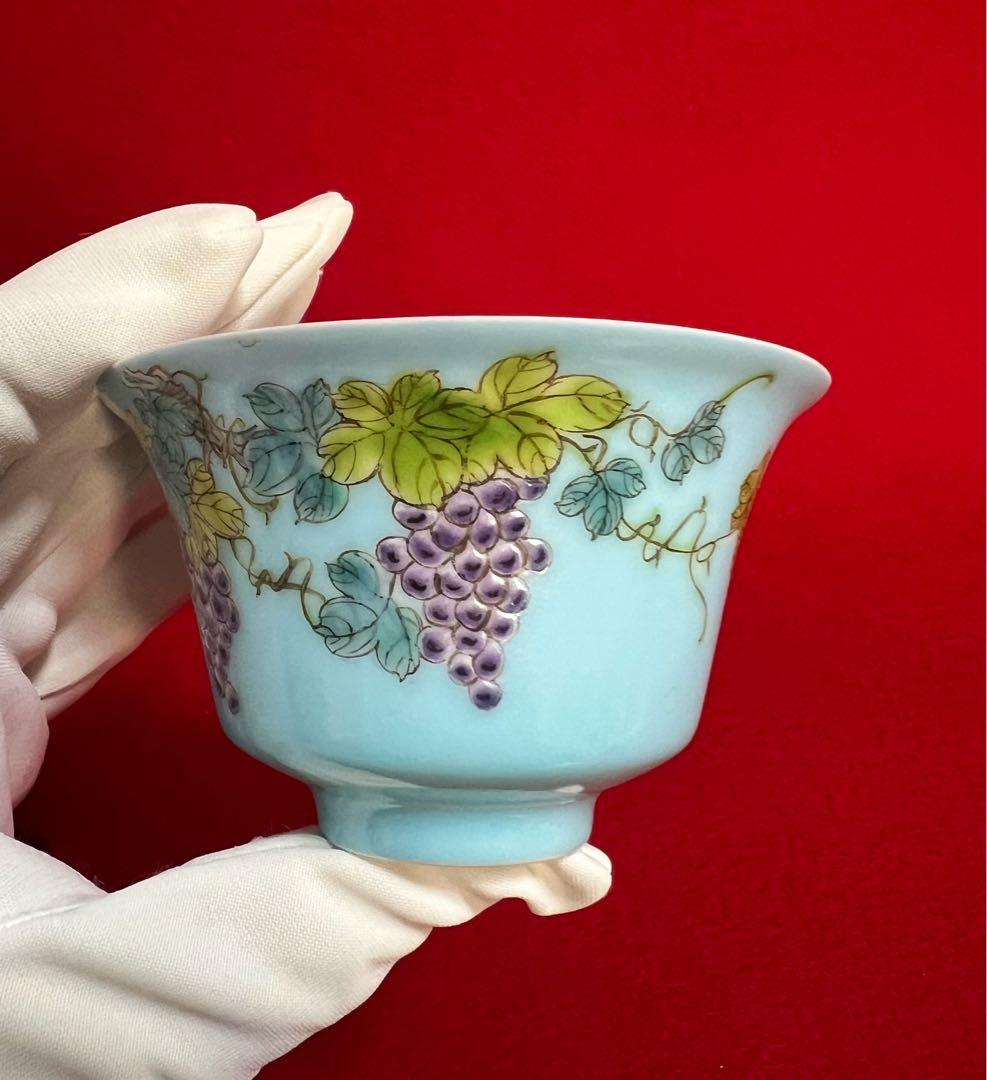 中国美術 古玩 葡萄紋樣 蓋碗 茶器 慎德堂製　茶道具