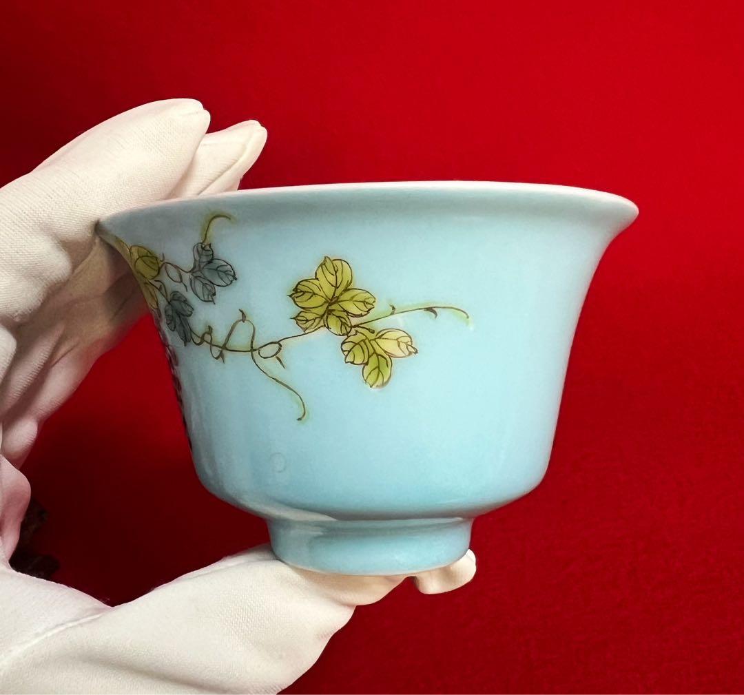 中国美術 古玩 葡萄紋樣 蓋碗 茶器 慎德堂製　茶道具