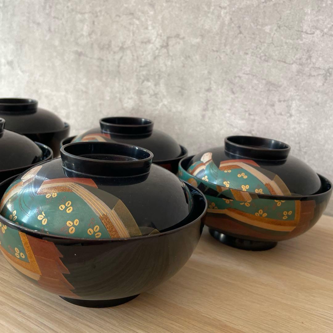 高級輪島塗　歌人蒔絵　煮物椀　5客