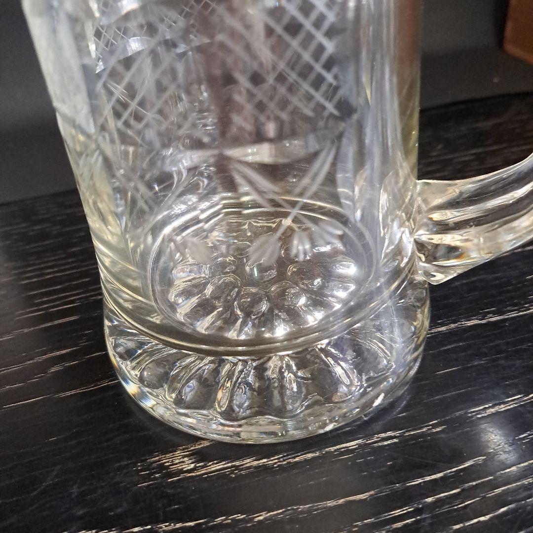 明治初期　極上　天満切子　錫蓋　ジョッキ　クリスタル硝子