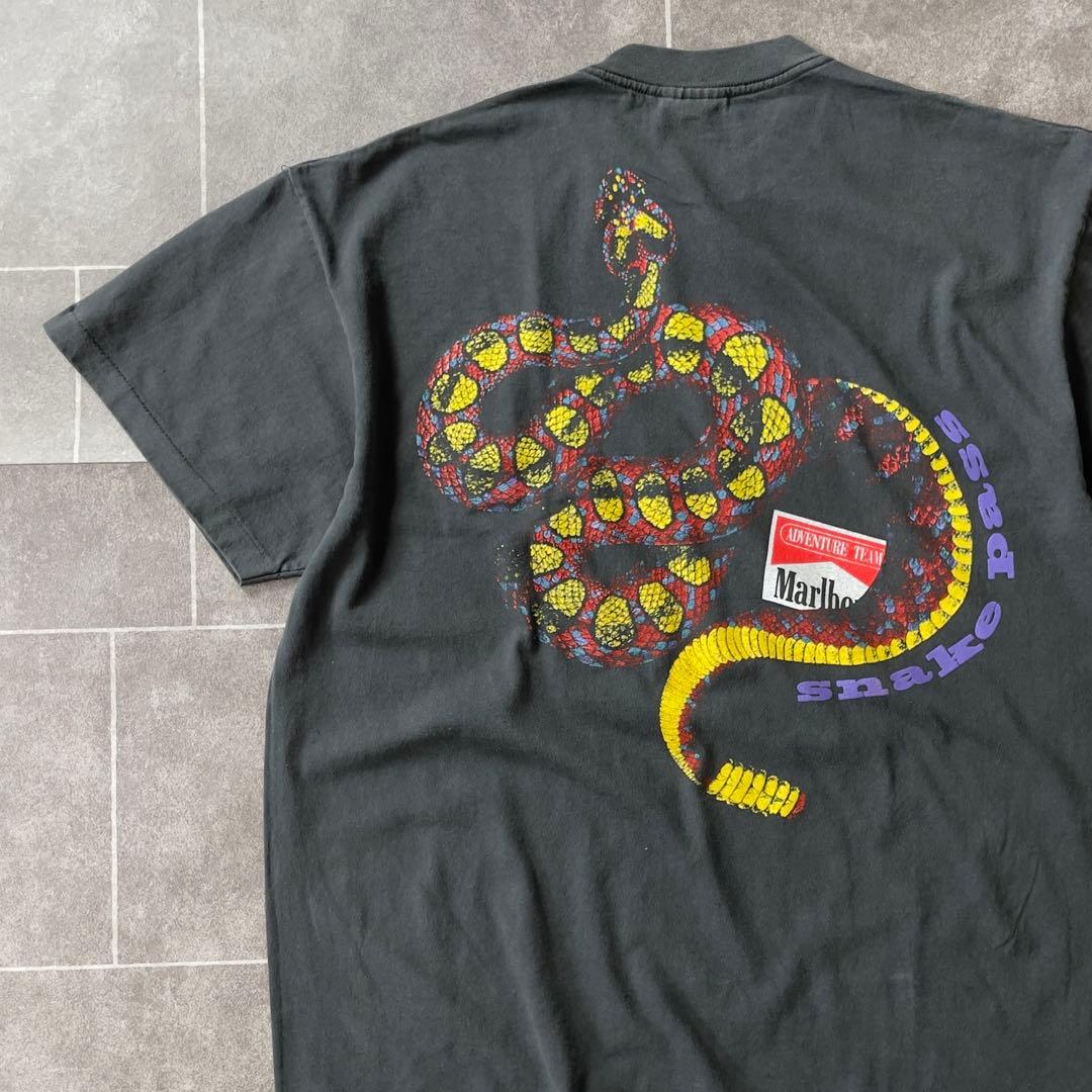 Mallboro マルボロ 蛇 スネークパス ポケットTシャツ 褪黒 XL