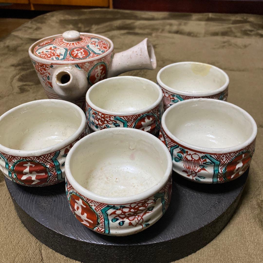 古犬山焼 赤絵 茶器セット（急須と湯呑み5客）