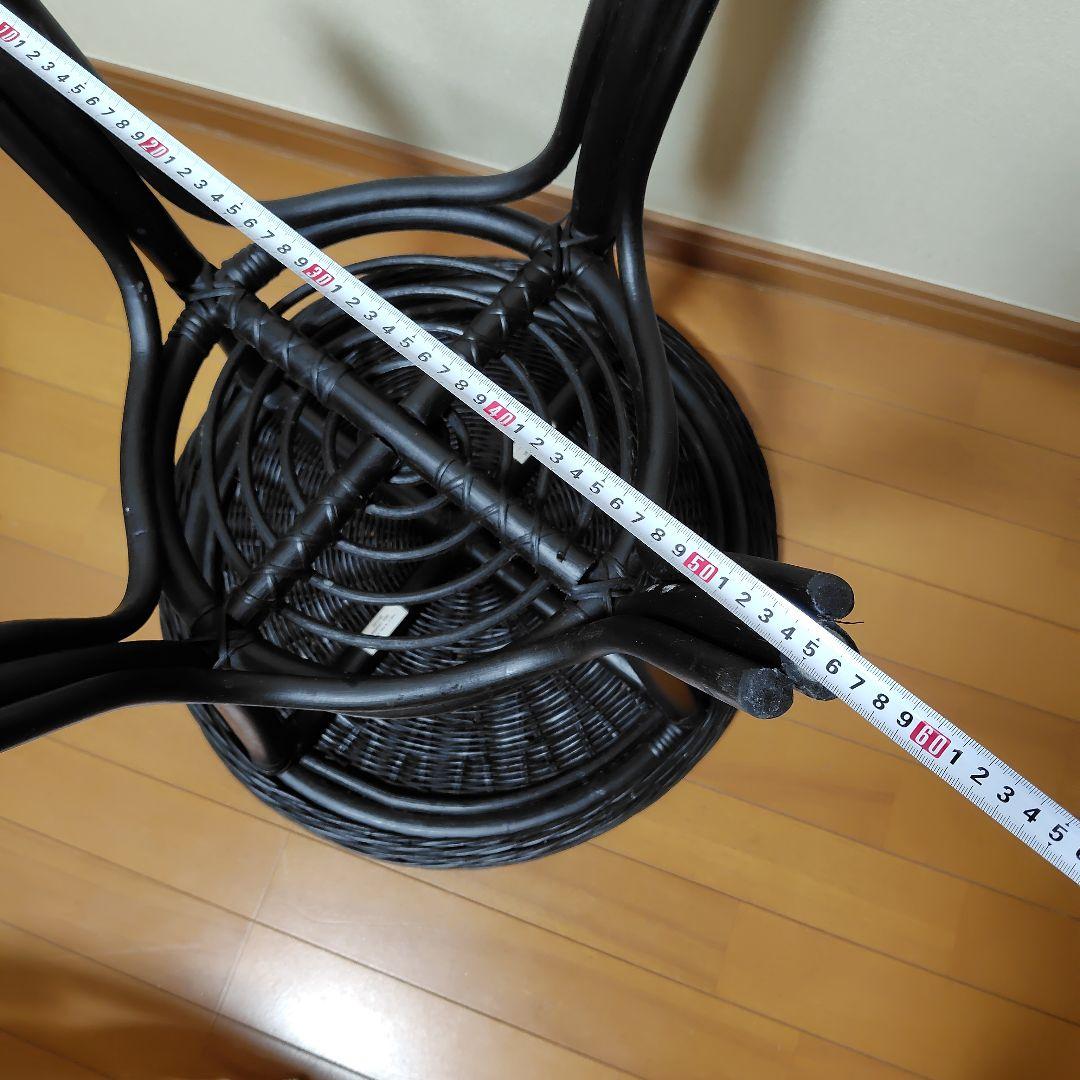 ニトリ　円形　ガラス天板　ラタン　テーブル　黒