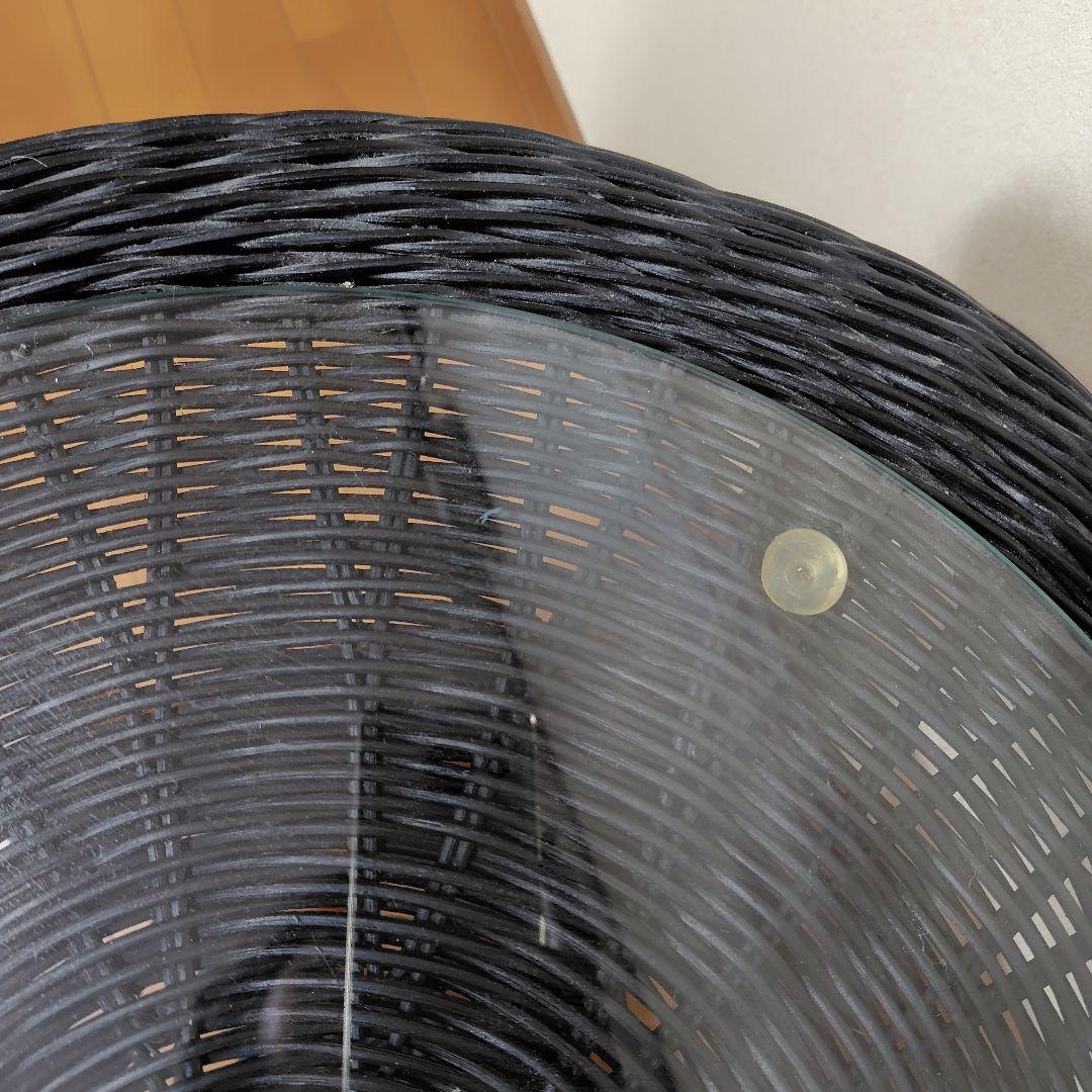 ニトリ　円形　ガラス天板　ラタン　テーブル　黒