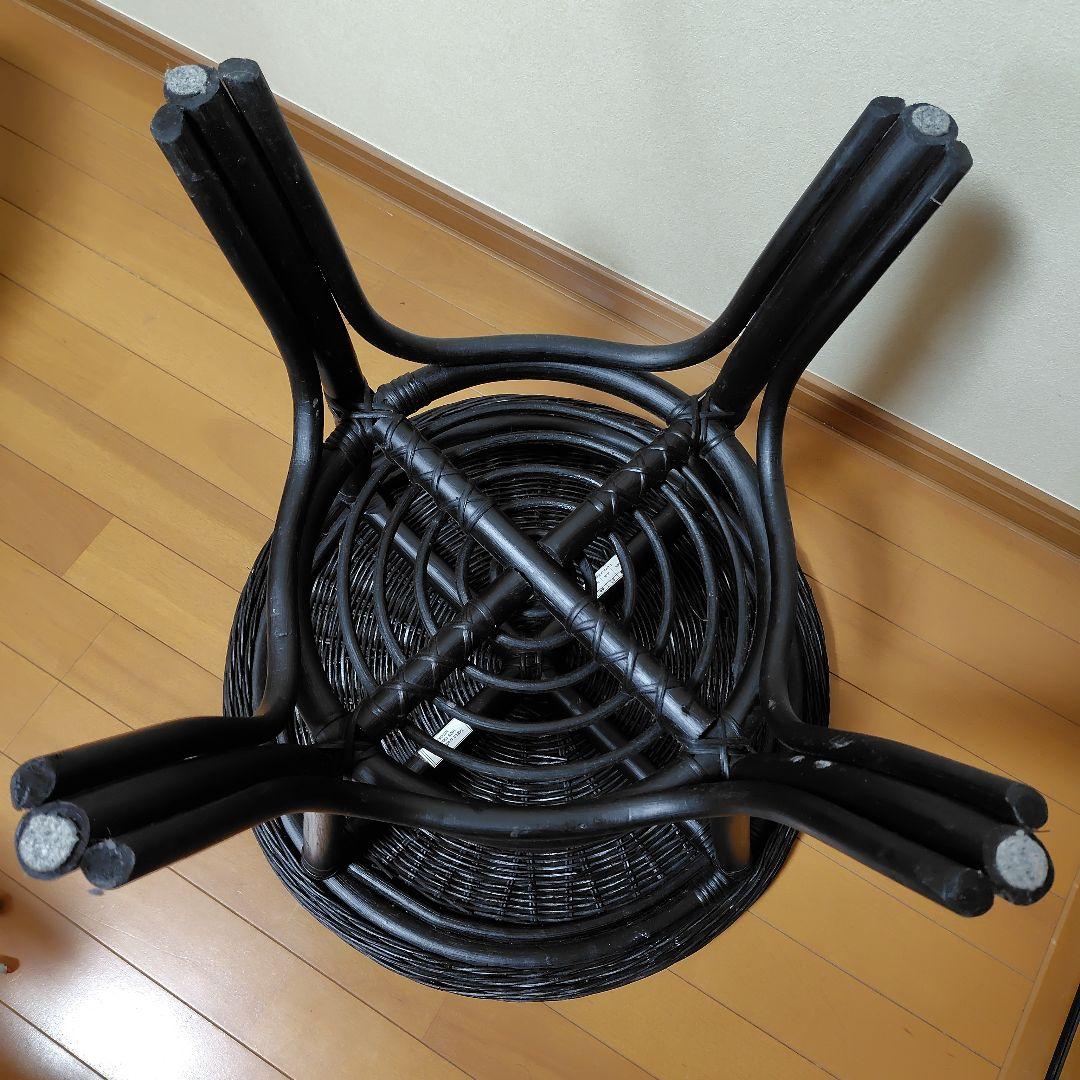 ニトリ　円形　ガラス天板　ラタン　テーブル　黒