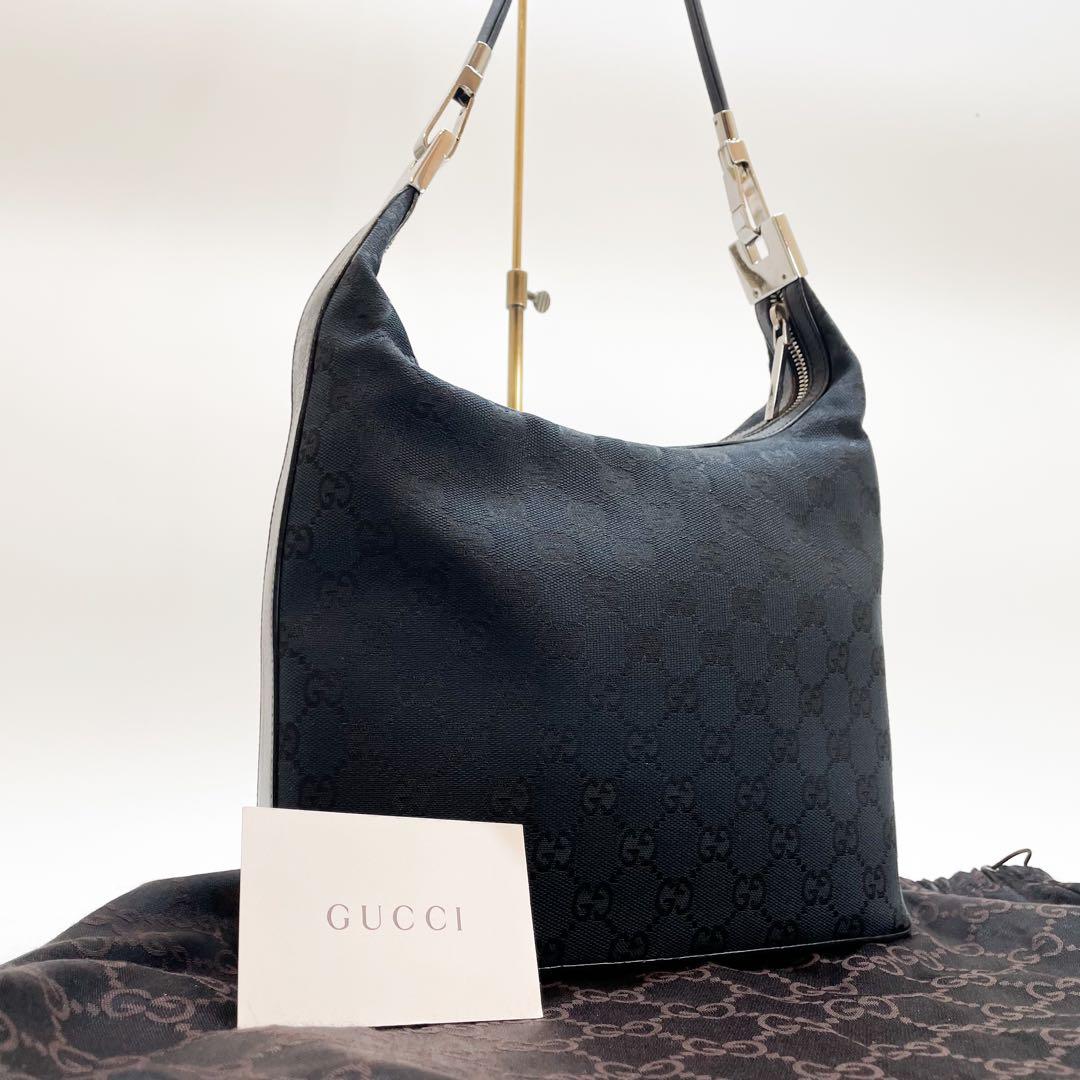 【美品】GUCCI ショルダーバッグ 肩掛け GG柄 ブラック レディース 伊製