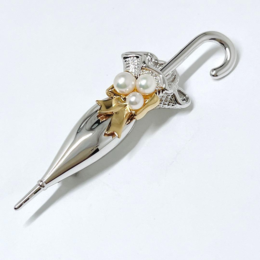 極美品✨MIKIMOTOミキモト アコヤパール　ピンブローチ　傘　アンブレラ