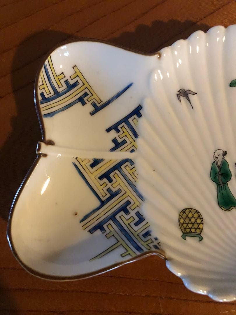 古九谷様式色絵人物文変形型物皿