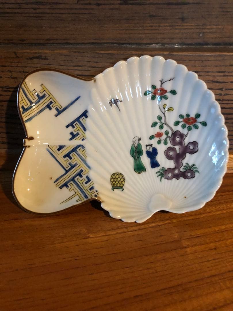 古九谷様式色絵人物文変形型物皿