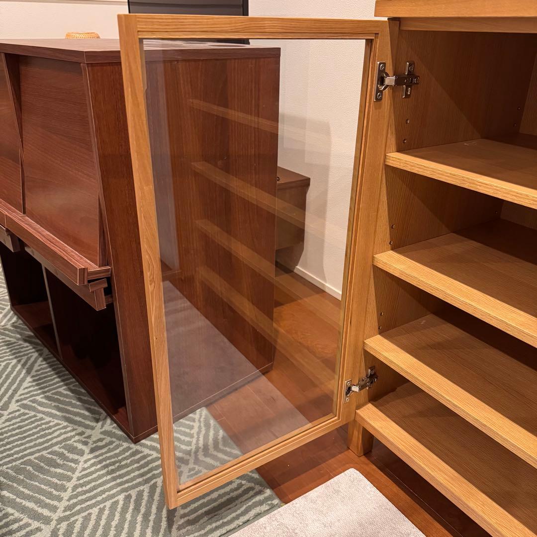 無印良品 脚付木製キャビネット ガラス扉 リビング収納 本棚 食器棚 インテリア