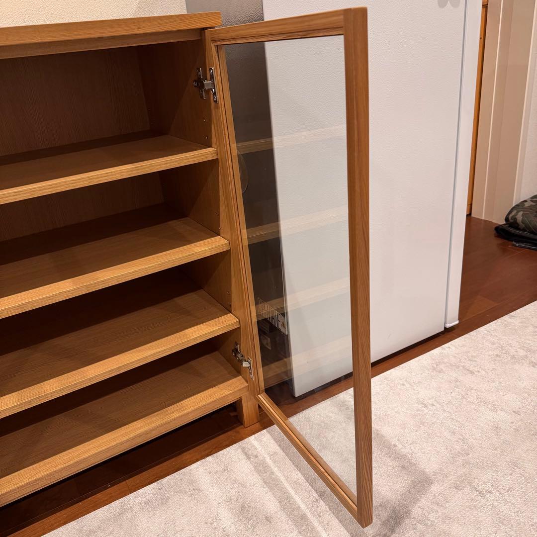 無印良品 脚付木製キャビネット ガラス扉 リビング収納 本棚 食器棚 インテリア