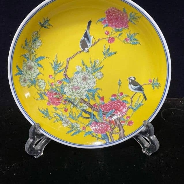 景徳鎮 黄地花鳥盤 黒竜万花盤 紅竜万花盤 陶磁器 現代工芸品 美術品 置物