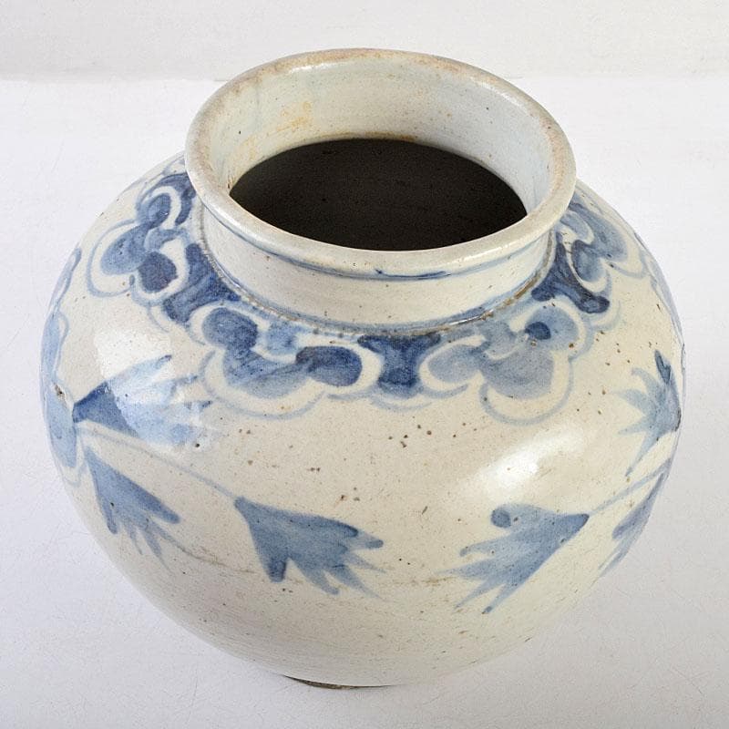 朝鮮美術　李朝　高麗白磁　染付　花文　壷　時代箱付　F　R9160B