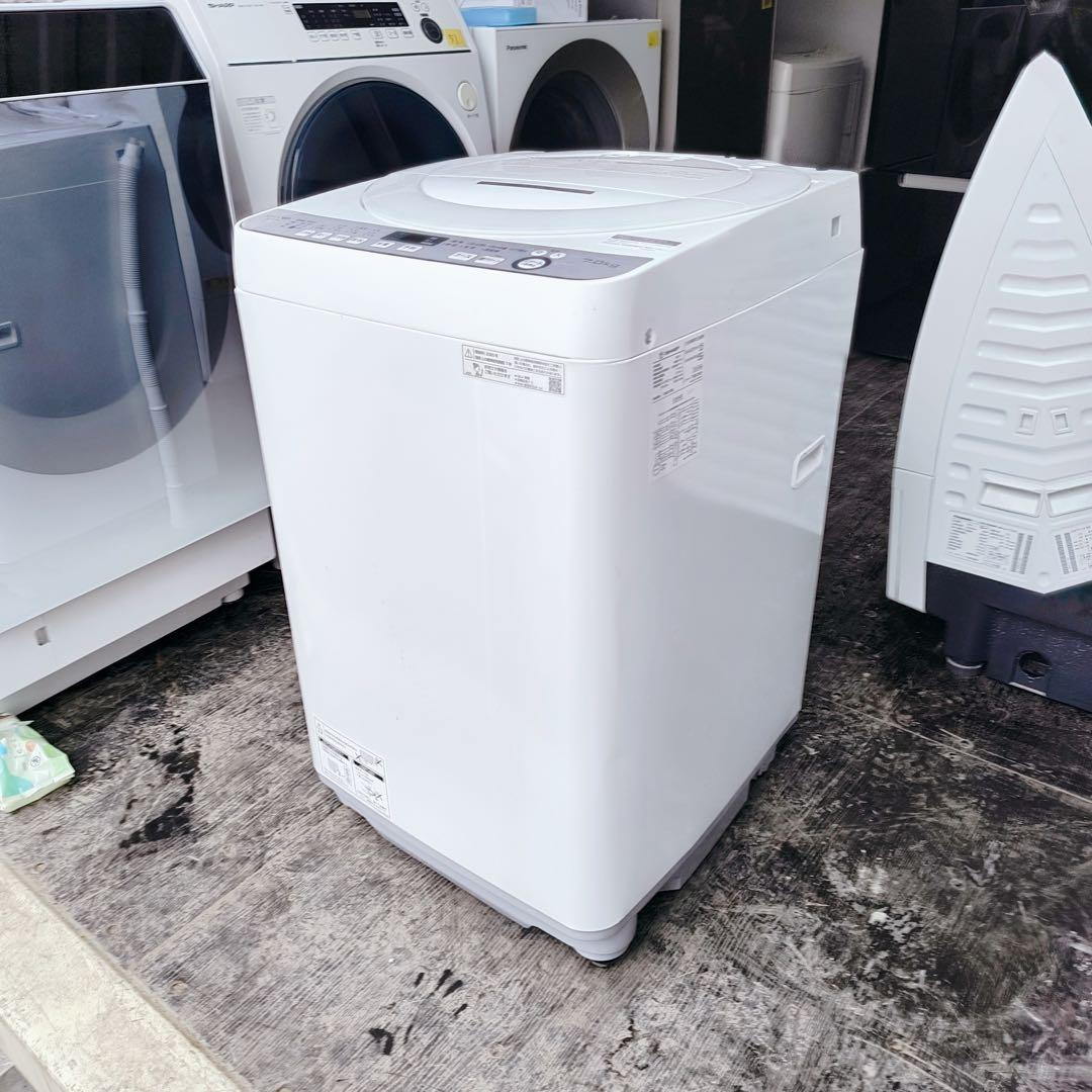 運搬取付無料！ホワイト&グレー・純正SHARP全自動洗濯機！穴無し槽　完動品美品
