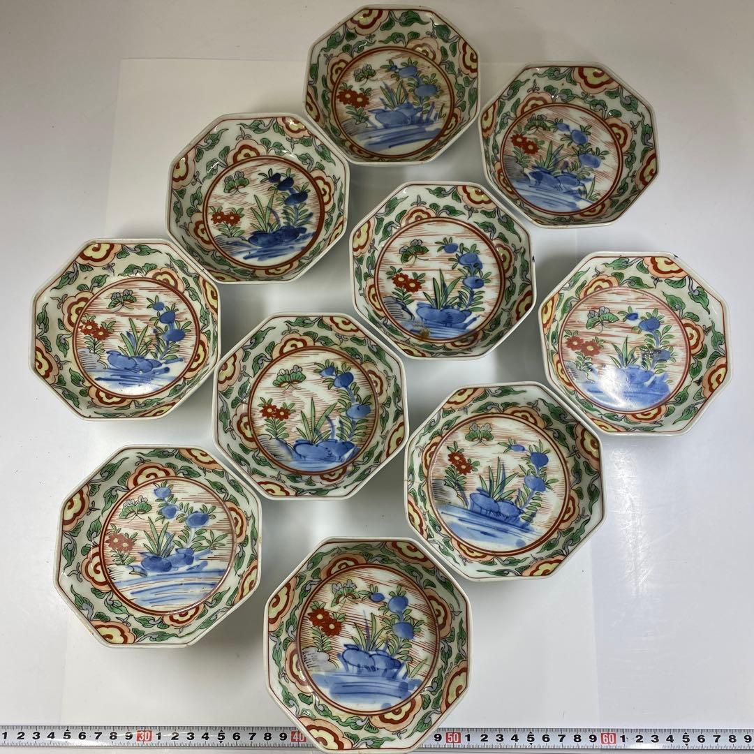 江戸中後期　古伊万里　赤絵向付10客　木箱付　東Y7-0314☆2Fトコヒ