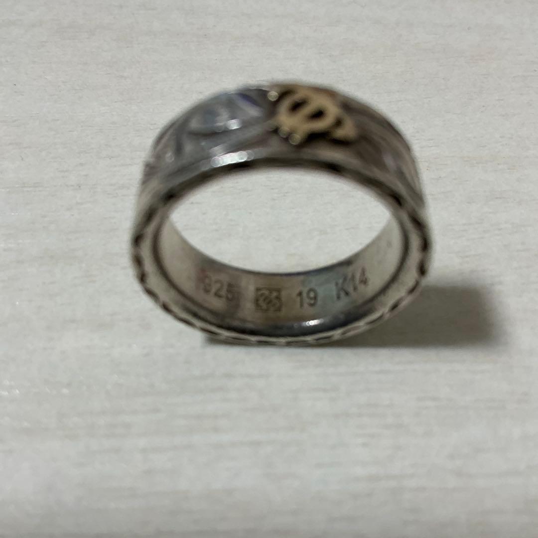 ハワイアンジュエリーシルバー925 14Kゴールド 彫刻リング 19号