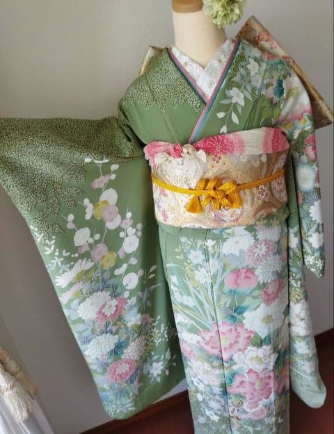 かめ様　422.振袖7点セット 正絹フルセット成人式　落款