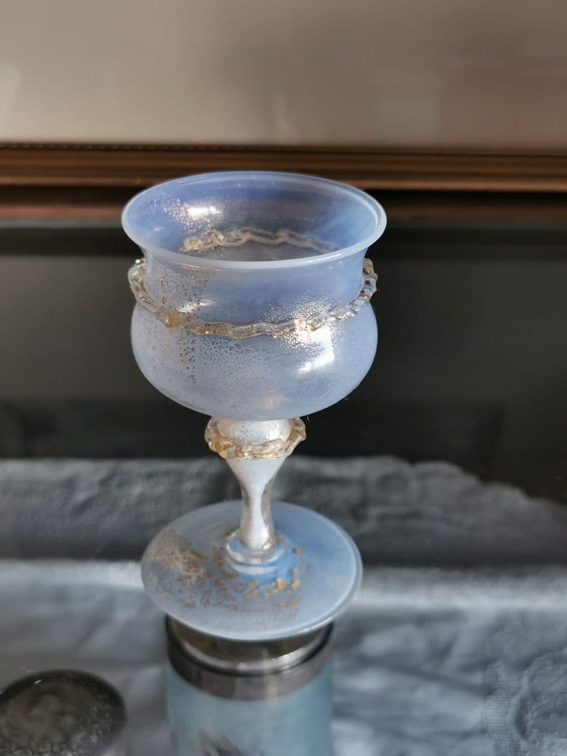 アンティーク ヴェネチアンガラス ムラーノリキュールグラス オパールセント 金彩