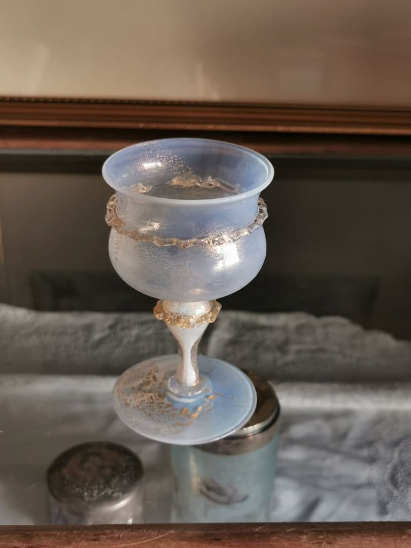 アンティーク ヴェネチアンガラス ムラーノリキュールグラス オパールセント 金彩