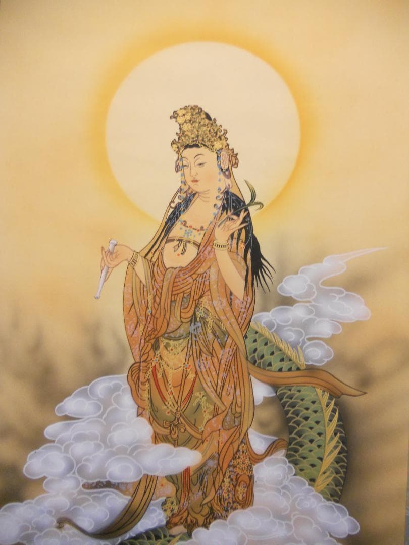 掛け軸 晃堂 龍上観音像 絹本 希少 軸装 茶道具 掛軸 美品 です。