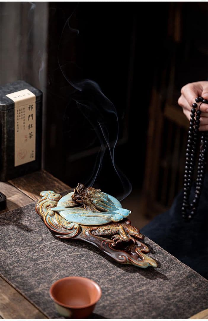 焼物香炉 祥竜盤香炉 香薫炉 香道 茶道 置物 装飾品 工芸品 置物