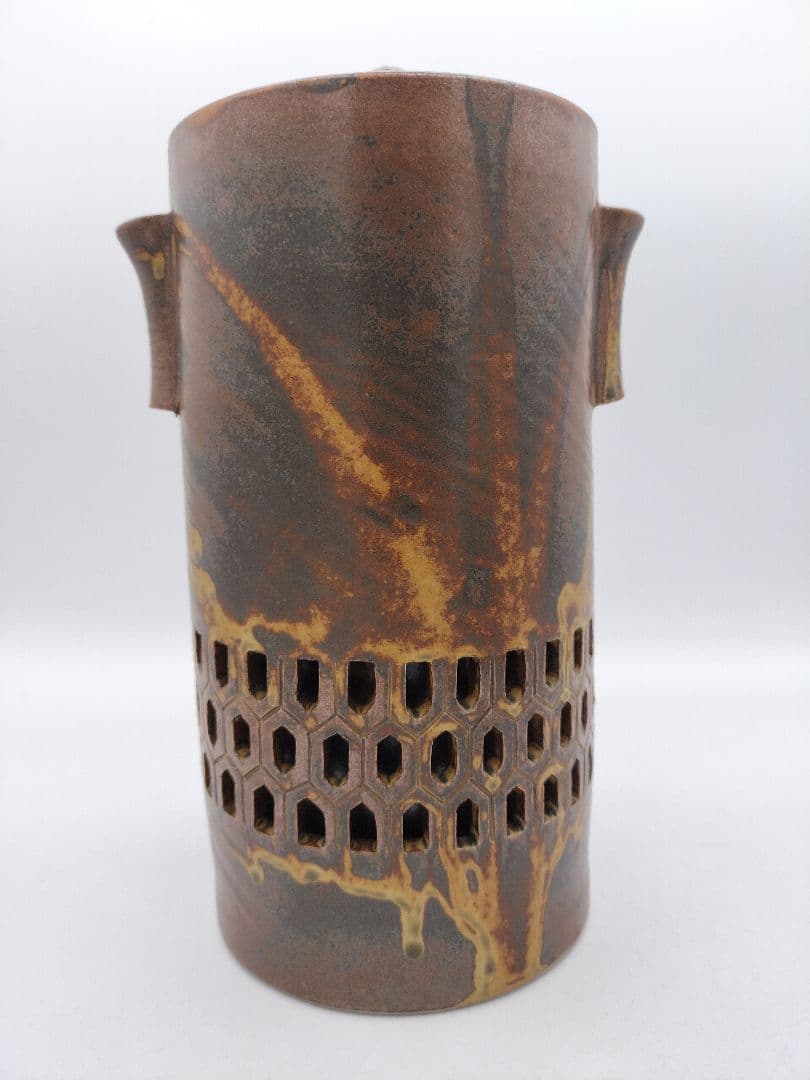 c100 細水指 耳付 透かし 李殷九 木箱 茶道具 古物