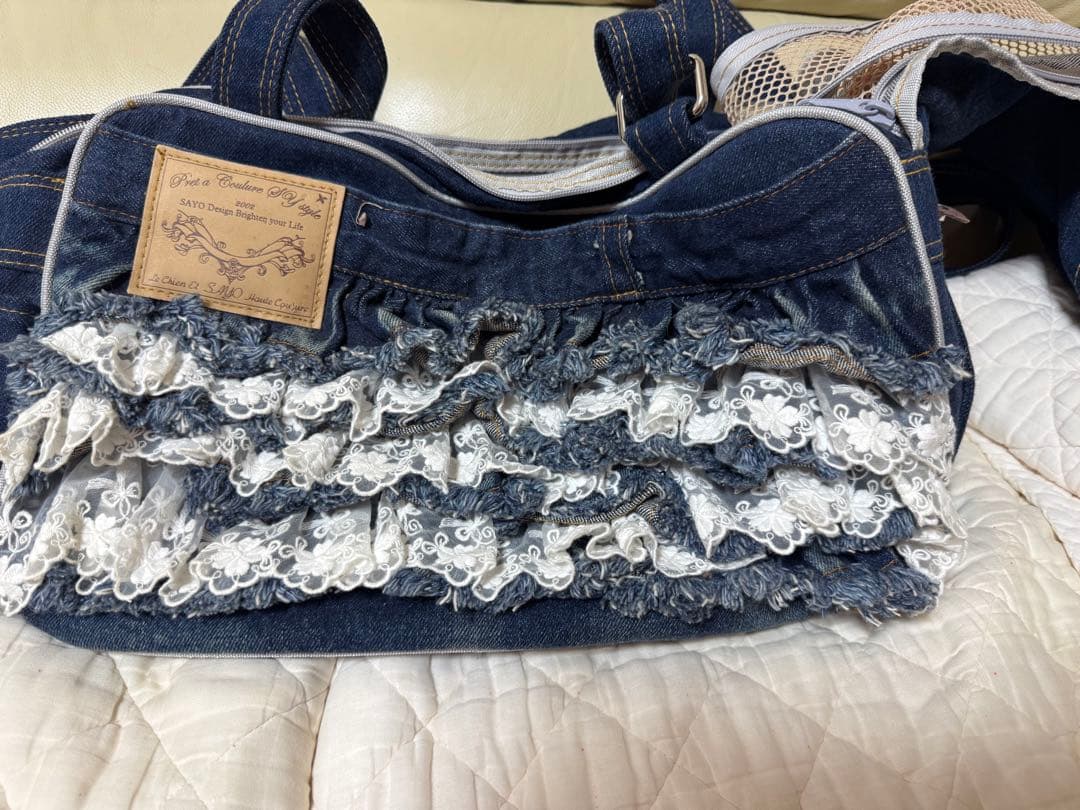 SAYO デニムフリル犬用キャリーバッグ