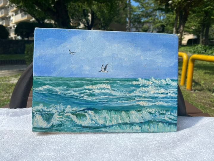 画家　手描きの油絵　タイトル「カモメ」