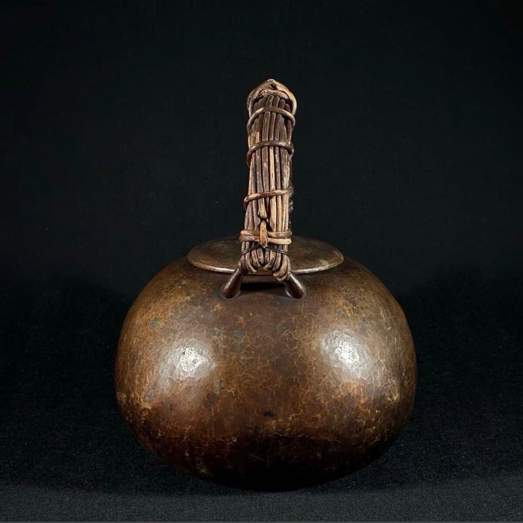 大型 玉川堂 無形文化財 鎚起 鎚目紋 口打出 銅瓶 湯沸 薬缶 草蔓提手